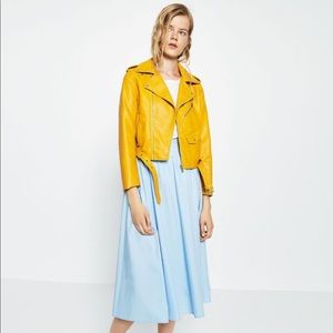 Zara Faux Leather Yellow Moto Jacket - image 1